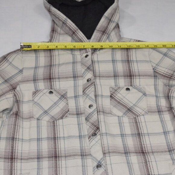 Kuhl Shirt Jacket Shacket Womens Small Beige Plaid Kleo Grunge Hooded Snap Heavy - Picture 6 of 14